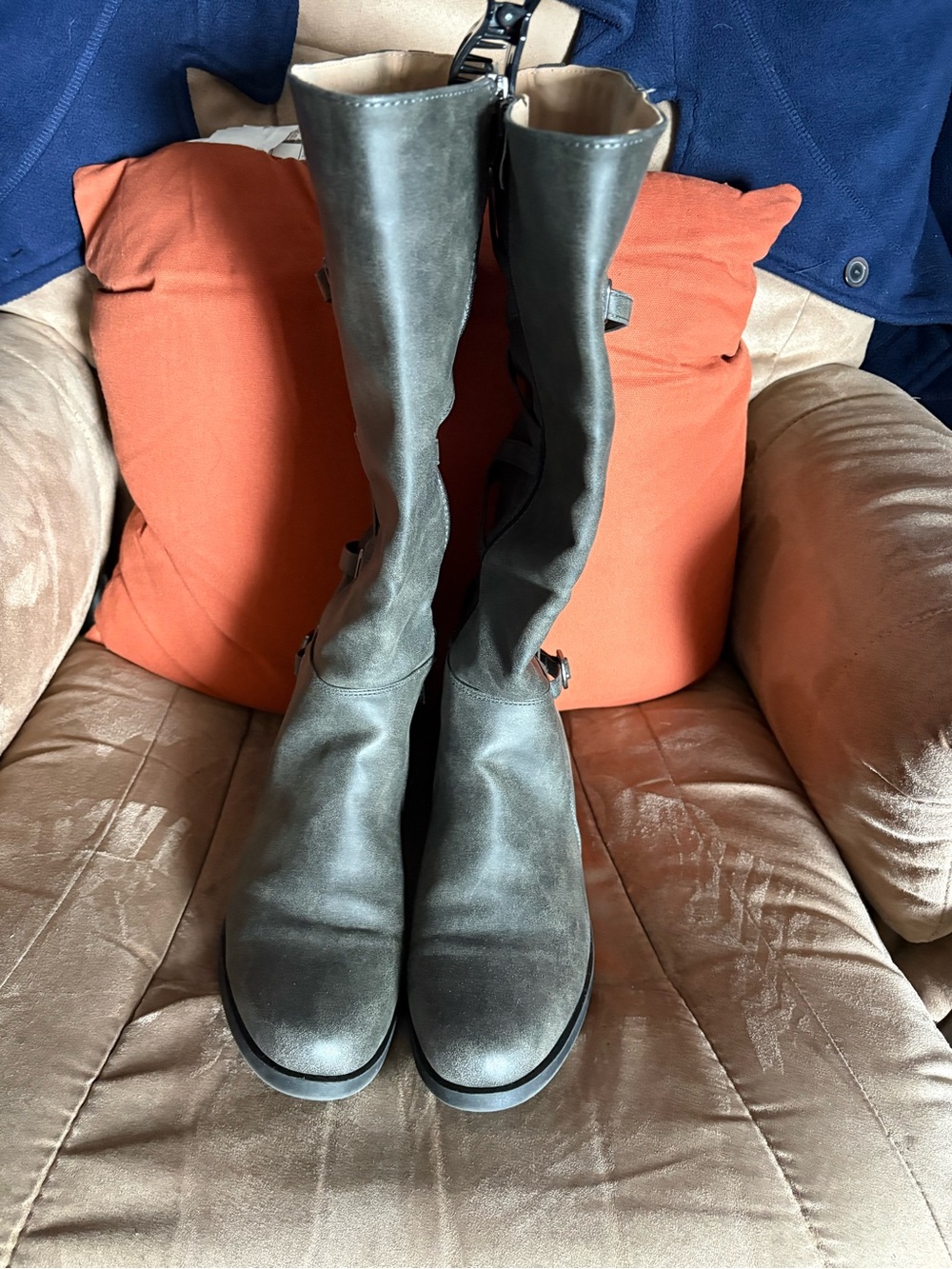 Journee Collection Grey Over-the-Knee Buckle Boots